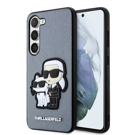 Husa pentru Samsung Galaxy S23 Plus (KLHCS23MSANKCPG) - Karl Lagerfeld Saffiano - Grey KarlandChoupette Metal Pin