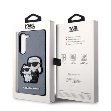 Husa pentru Samsung Galaxy S23 Plus (KLHCS23MSANKCPG) - Karl Lagerfeld Saffiano - Grey KarlandChoupette Metal Pin