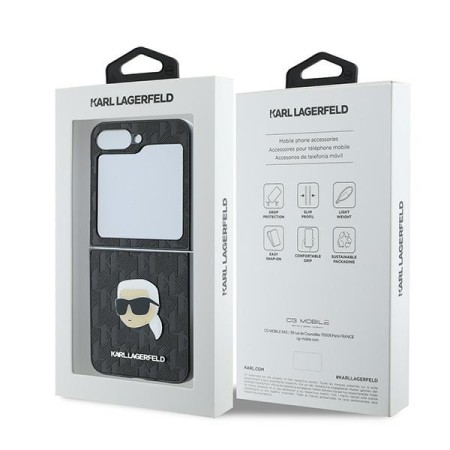 Husa pentru Samsung Galaxy Z Flip6 - Karl Lagerfeld Saffiano (KLHCZF6PGKSKIHK) - Monogram Head Pin