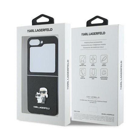 Husa pentru Samsung Galaxy Z Flip6 - Karl Lagerfeld Saffiano (KLHCZF6SAPKCNPK) - KarlandChoupette Metal Pin