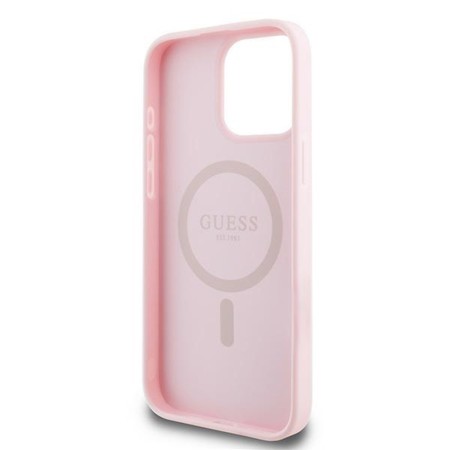 Husa pentru iPhone 15 Pro Max - Guess Grained Gold Ring MagSafe (GUHMP15XPGHSMMP) - Pink