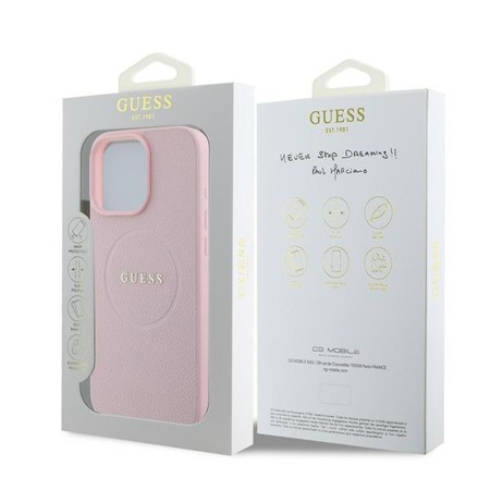 Husa pentru iPhone 15 Pro Max - Guess Grained Gold Ring MagSafe (GUHMP15XPGHSMMP) - Pink