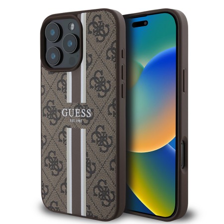 Husa pentru iPhone 16 Pro - Guess Hardcase 4G Printed Stripes MagSafe (GUHMP16LP4RPSW) - Brown