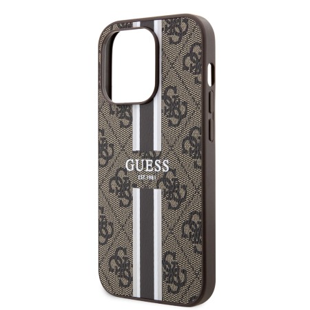 Husa pentru iPhone 15 Pro - Guess Hardcase 4G Printed Stripes MagSafe (GUHMP15LP4RPSW) - Brown