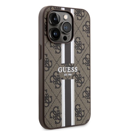 Husa pentru iPhone 15 Pro Max - Guess Hardcase 4G Printed Stripes MagSafe (GUHMP15XP4RPSW) - Brown