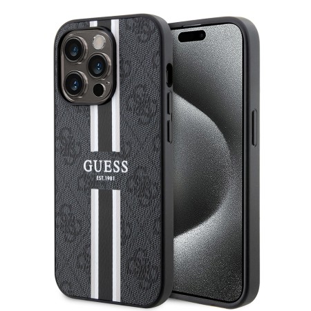 Husa pentru iPhone 15 Pro Max - Guess Hardcase 4G Printed Stripes MagSafe (GUHMP15XP4RPSK) - Black