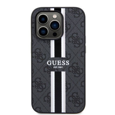 Husa pentru iPhone 15 Pro Max - Guess Hardcase 4G Printed Stripes MagSafe (GUHMP15XP4RPSK) - Black