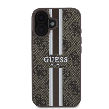 Husa pentru iPhone 16 - Guess Hardcase 4G Printed Stripes MagSafe (GUHMP16SP4RPSW) - Brown