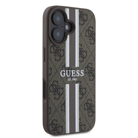 Husa pentru iPhone 16 - Guess Hardcase 4G Printed Stripes MagSafe (GUHMP16SP4RPSW) - Brown