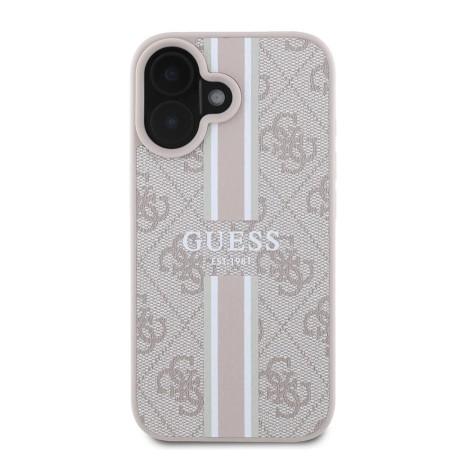 Husa pentru iPhone 16 - Guess Hardcase 4G Printed Stripes MagSafe (GUHMP16SP4RPSP) - Pink