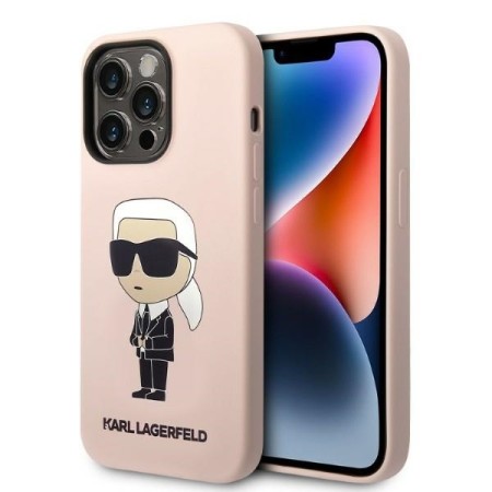 Husa pentru iPhone 14 Pro - Karl Lagerfeld Silicone MagSafe (KLHMP14LSNIKBCP) - Pink Ikonik