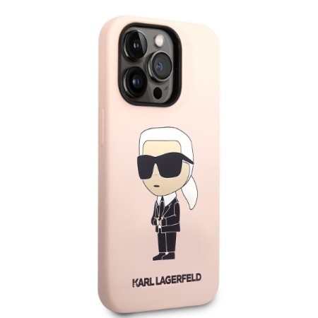 Husa pentru iPhone 14 Pro - Karl Lagerfeld Silicone MagSafe (KLHMP14LSNIKBCP) - Pink Ikonik