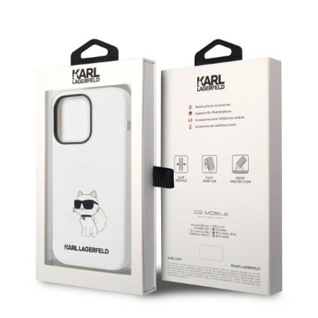 Husa pentru iPhone 14 Pro - Karl Lagerfeld Silicone MagSafe (KLHMP14LSNCHBCH) - White Choupette