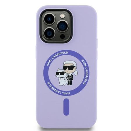 Husa pentru iPhone 14 Pro - Karl Lagerfeld Silicone Ring MagSafe (KLHMP14LSCMKCRHU) - Purple KarlandChoupette Head