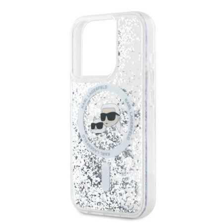 Husa pentru iPhone 15 Pro Max - Karl Lagerfeld Liquid Glitter MagSafe (KLHMP15XLGKCSGH) - Transparent KarlandChoupette Head