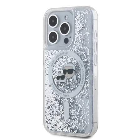 Husa pentru iPhone 15 Pro Max - Karl Lagerfeld Liquid Glitter MagSafe (KLHMP15XLGKCSGH) - Transparent KarlandChoupette Head