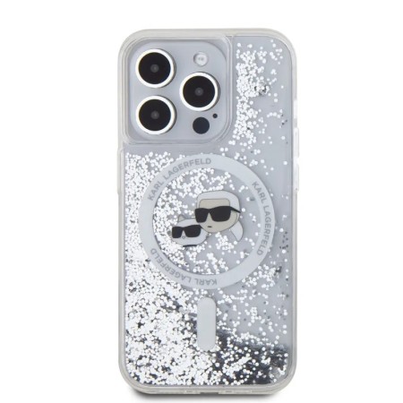 Husa pentru iPhone 15 Pro Max - Karl Lagerfeld Liquid Glitter MagSafe (KLHMP15XLGKCSGH) - Transparent KarlandChoupette Head