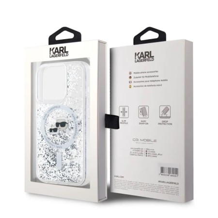 Husa pentru iPhone 15 Pro Max - Karl Lagerfeld Liquid Glitter MagSafe (KLHMP15XLGKCSGH) - Transparent KarlandChoupette Head