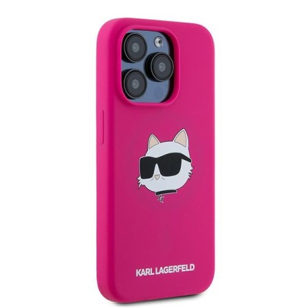 Husa pentru iPhone 15 Pro Max - Karl Lagerfeld Silicone MagSafe (KLHMP15XCHPPLF) - Fuchsia Choupette Head