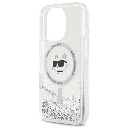 Husa pentru iPhone 16 Pro - Karl Lagerfeld Liquid Glitter MagSafe (KLHMP16LLGCHSGH) - Transparent Choupette Head