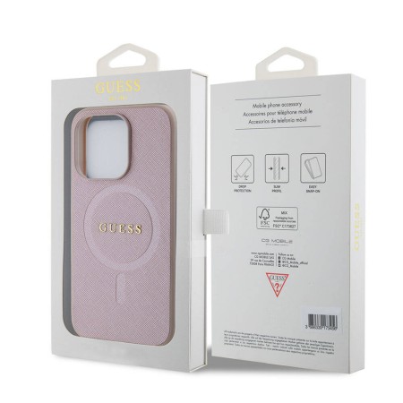 Husa pentru iPhone 15 Pro - Guess Saffiano MagSafe (GUHMP15LPSAHMCP) - Pink