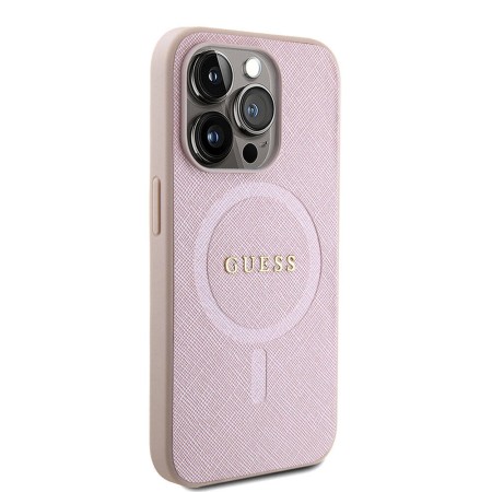 Husa pentru iPhone 15 Pro Max - Guess Saffiano MagSafe (GUHMP15XPSAHMCP) - Pink