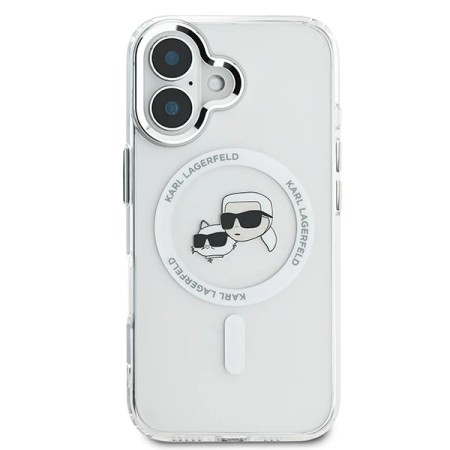 Husa pentru iPhone 16 Plus - Karl Lagerfeld IML MagSafe (KLHMP16MHLSKCH) - White Metal KarlandChoupette Head