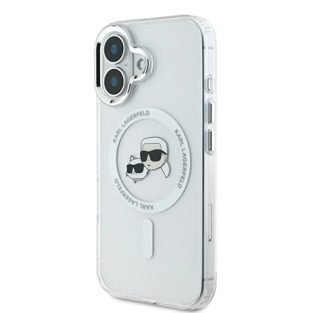 Husa pentru iPhone 16 Plus - Karl Lagerfeld IML MagSafe (KLHMP16MHLSKCH) - White Metal KarlandChoupette Head