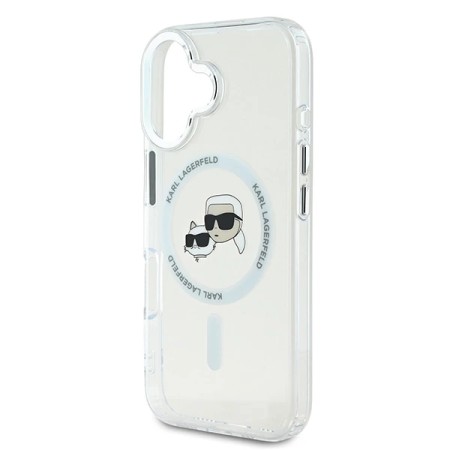 Husa pentru iPhone 16 Plus - Karl Lagerfeld IML MagSafe (KLHMP16MHLSKCH) - White Metal KarlandChoupette Head