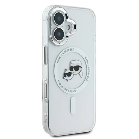 Husa pentru iPhone 16 Plus - Karl Lagerfeld IML MagSafe (KLHMP16MHLSKCH) - White Metal KarlandChoupette Head