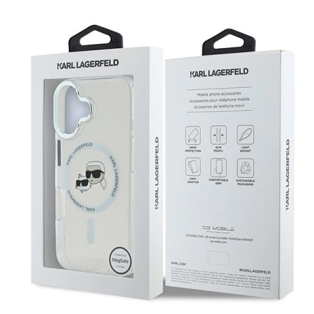 Husa pentru iPhone 16 Plus - Karl Lagerfeld IML MagSafe (KLHMP16MHLSKCH) - White Metal KarlandChoupette Head