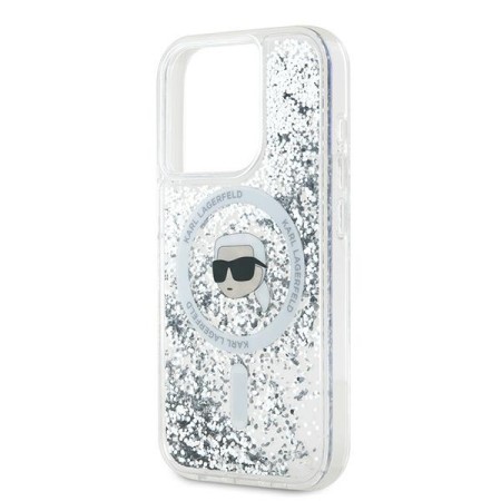 Husa pentru iPhone 16 Pro Max - Karl Lagerfeld Liquid Glitter MagSafe (KLHMP16XLGKISGH) - Transparent Karl Head