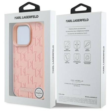 Husa iPhone 16 Pro Max - Karl Lagerfeld Leather MagSafe (KLHMP16XPKHPORPP) - Pink Hot Stamp