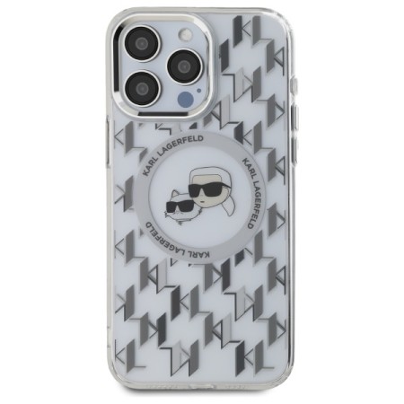 Husa pentru iPhone 16 Pro Max - Karl Lagerfeld IML MagSafe (KLHMP16XHMCKMHT) - Transparent Monogram KarlandChoupette Head