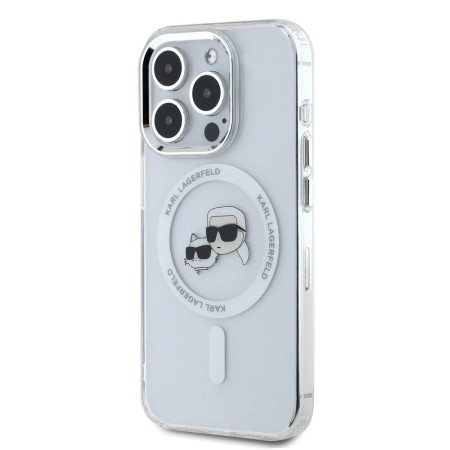 Husa pentru iPhone 16 Pro Max - Karl Lagerfeld IML MagSafe (KLHMP16XHLSKCH) - White Metal KarlandChoupette Head