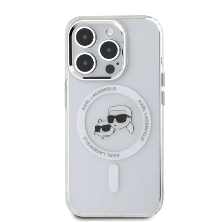 Husa pentru iPhone 16 Pro Max - Karl Lagerfeld IML MagSafe (KLHMP16XHLSKCH) - White Metal KarlandChoupette Head