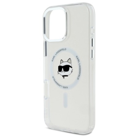 Husa pentru iPhone 16 Pro Max - Karl Lagerfeld IML MagSafe (KLHMP16XHLSCHH) - White Metal Choupettes Head