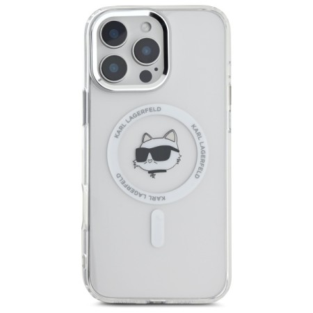 Husa pentru iPhone 16 Pro Max - Karl Lagerfeld IML MagSafe (KLHMP16XHLSCHH) - White Metal Choupettes Head