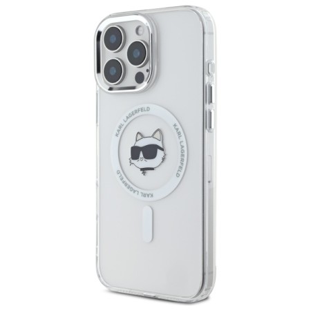 Husa pentru iPhone 16 Pro Max - Karl Lagerfeld IML MagSafe (KLHMP16XHLSCHH) - White Metal Choupettes Head