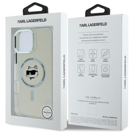 Husa pentru iPhone 16 Pro Max - Karl Lagerfeld IML MagSafe (KLHMP16XHLSCHH) - White Metal Choupettes Head