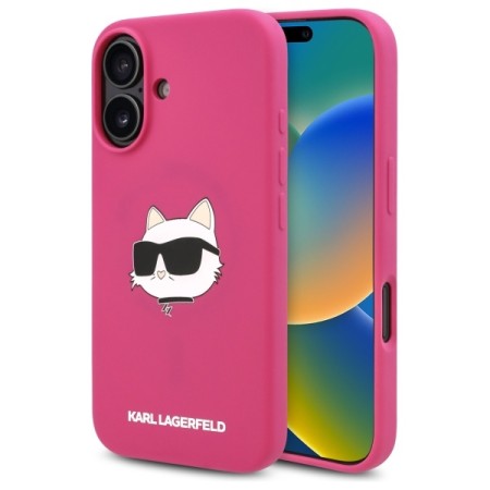 Husa pentru iPhone 16 - Karl Lagerfeld Silicone MagSafe (KLHMP16SSCHPPLF) - Fuchsia Choupette Head