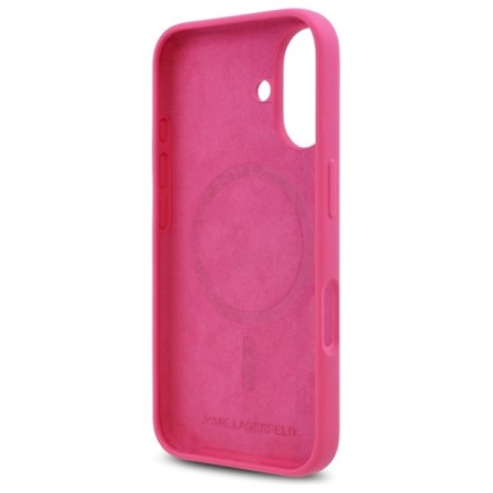 Husa pentru iPhone 16 - Karl Lagerfeld Silicone MagSafe (KLHMP16SSCHPPLF) - Fuchsia Choupette Head