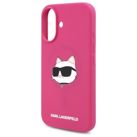 Husa pentru iPhone 16 - Karl Lagerfeld Silicone MagSafe (KLHMP16SSCHPPLF) - Fuchsia Choupette Head