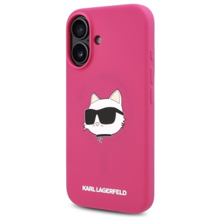 Husa pentru iPhone 16 - Karl Lagerfeld Silicone MagSafe (KLHMP16SSCHPPLF) - Fuchsia Choupette Head