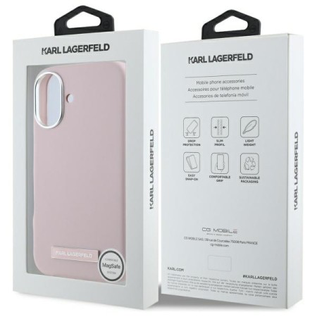 Husa iPhone 16 - Karl Lagerfeld Leather MagSafe (KLHMP16SPGMSRPP) - Pink FW Metal Plate