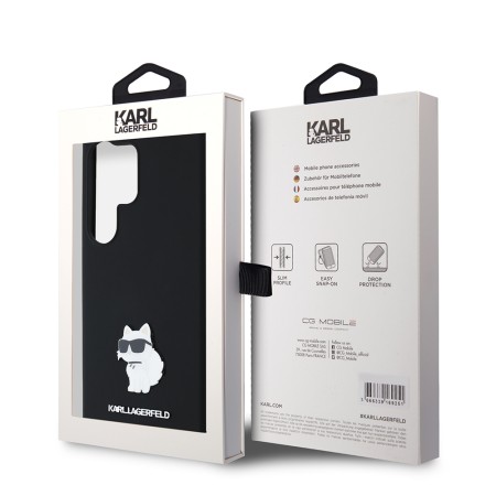 Husa pentru Samsung Galaxy S24 Ultra - Karl Lagerfeld Silicone (KLHCS24LSMHCNPK) - Choupette Metal Pin