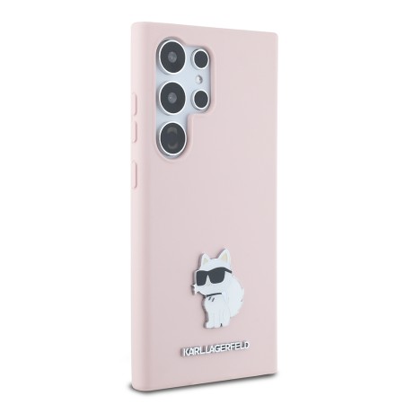 Husa pentru Samsung Galaxy S24 Ultra - Karl Lagerfeld Silicone (KLHCS24LSMHCNPP) - Pink Choupette Metal Pin