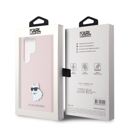 Husa pentru Samsung Galaxy S24 Ultra - Karl Lagerfeld Silicone (KLHCS24LSMHCNPP) - Pink Choupette Metal Pin