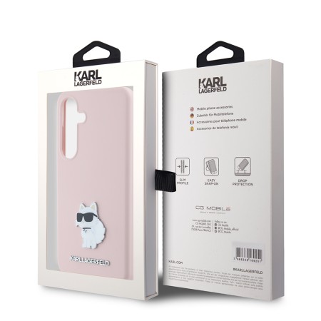 Husa pentru Samsung Galaxy S24 - Karl Lagerfeld Silicone (KLHCS24SSMHCNPP) - Pink Choupette Metal Pin