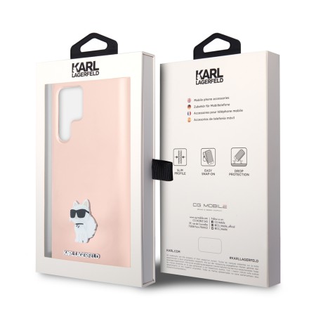 Husa pentru Samsung Galaxy S23 Ultra - Karl Lagerfeld Silicone (KLHCS23LSMHCNPP) - Pink Choupette Metal Pin